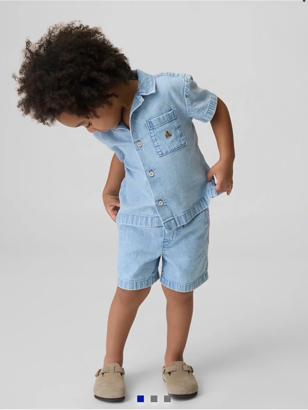 GAP Light Blue Denim Kids Matching Shirt & Shorts Set